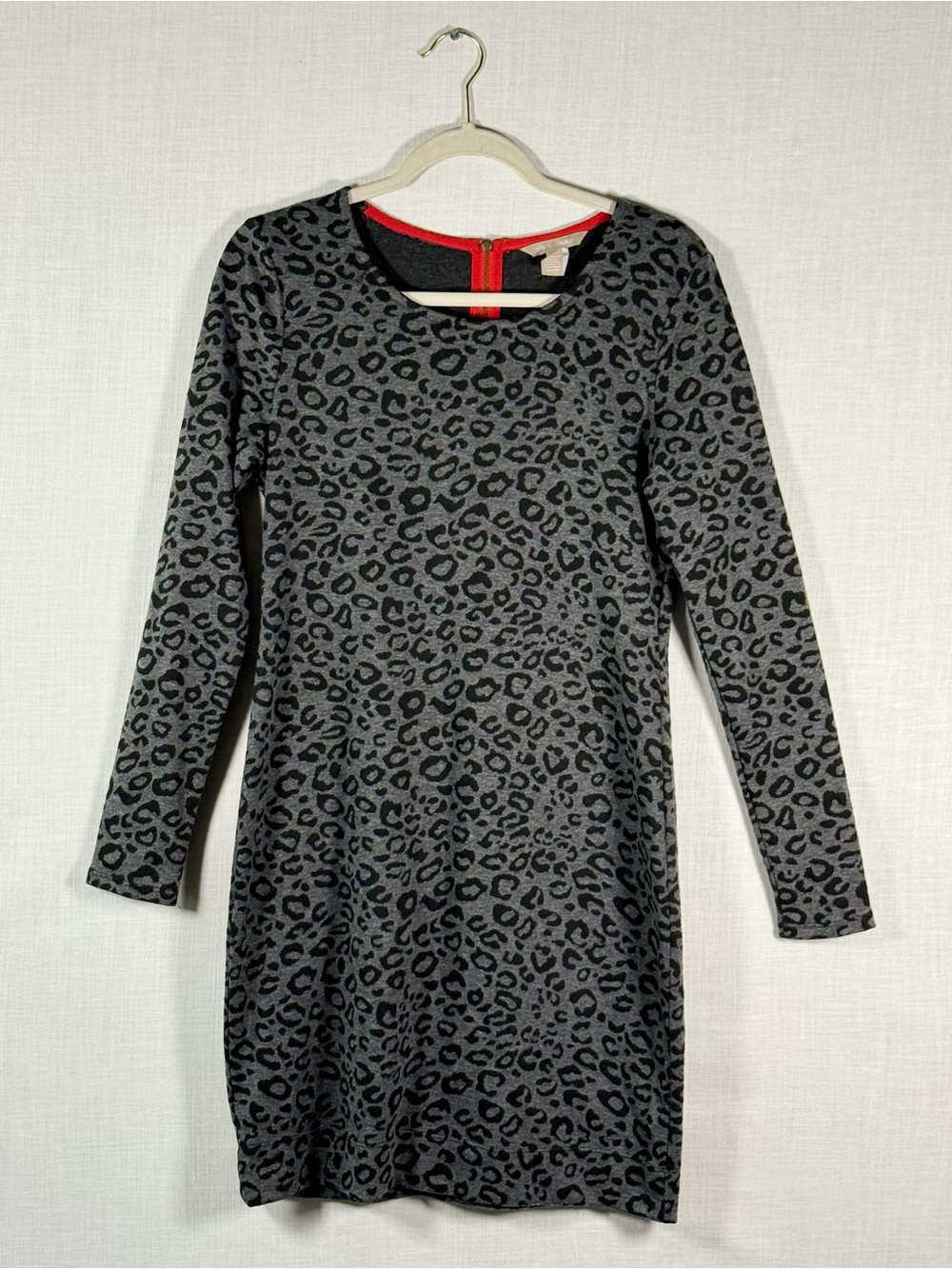Banana Republic Gray Leopard Print Long Sleeve Knit Dress Size 8